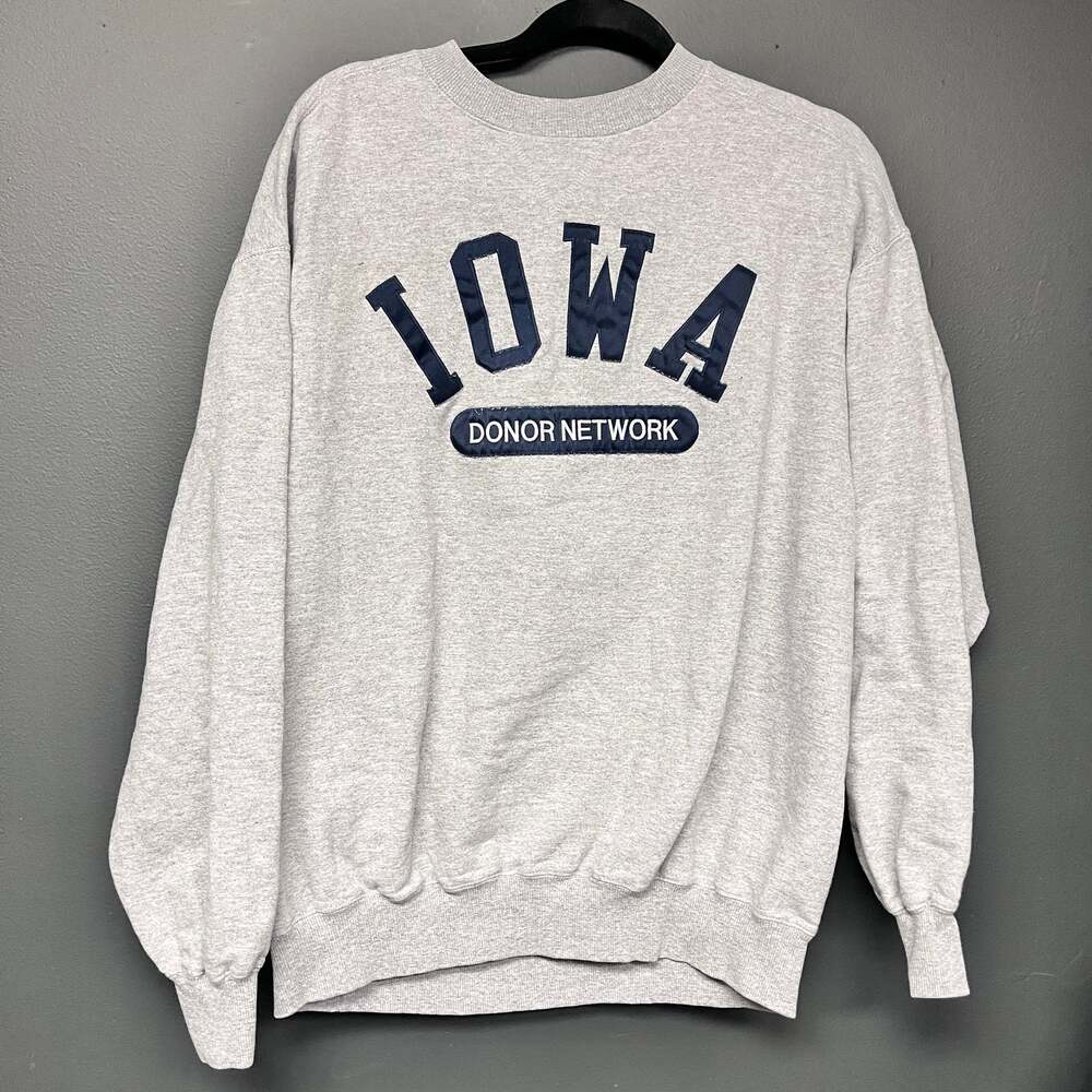 Vintage unisex Large Iowa Donor network athletic style sweatshirt grey blue